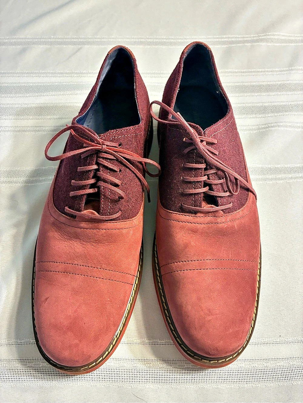 Cole Haan Nike air soles burgundy, maroon, suede, lather Oxford Shoes US 12M